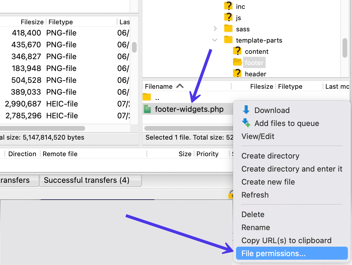 Es posible ver los permisos de archivos desde FileZilla.