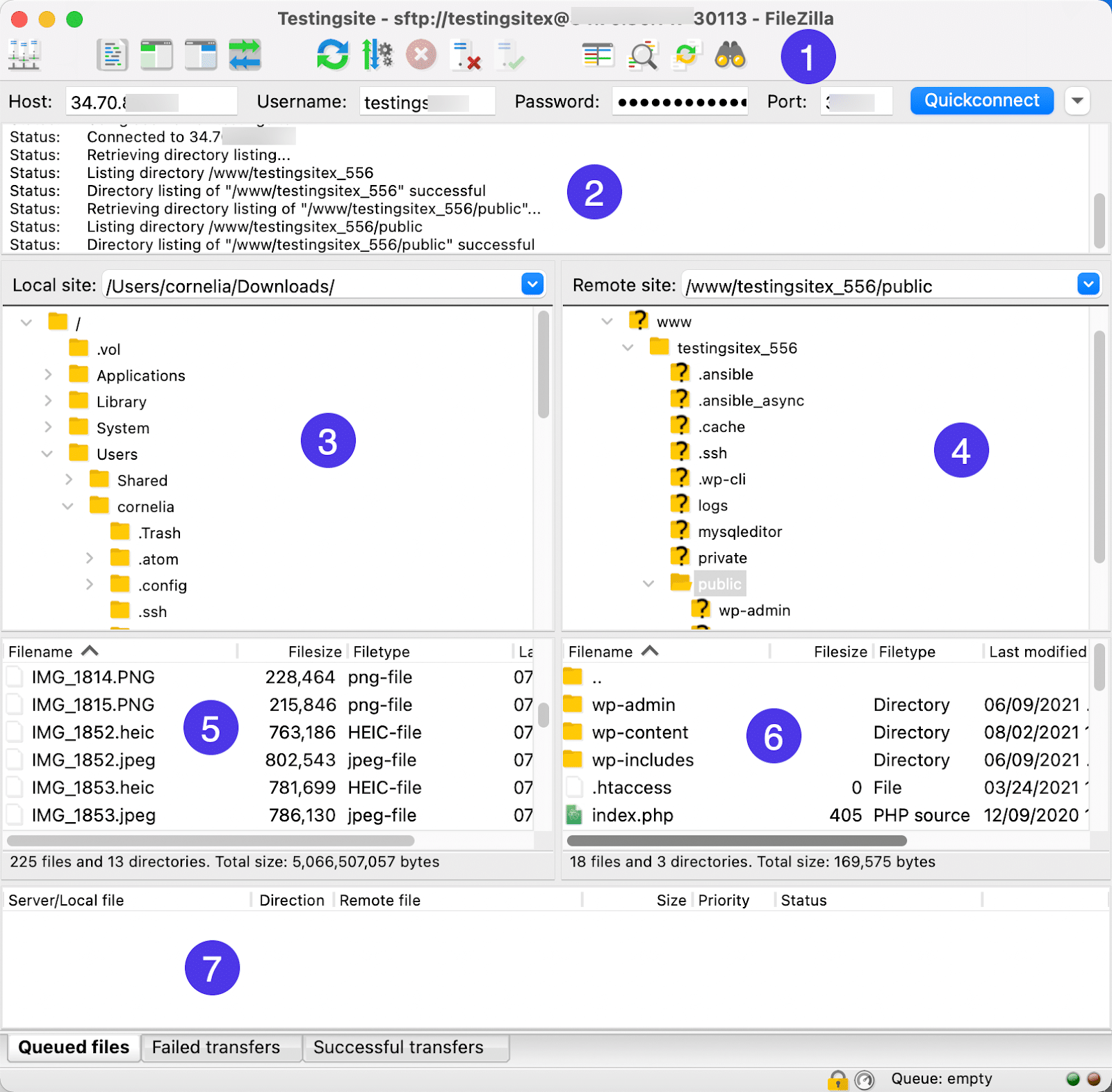 Una vista completa de FileZilla y sus muchas funciones.