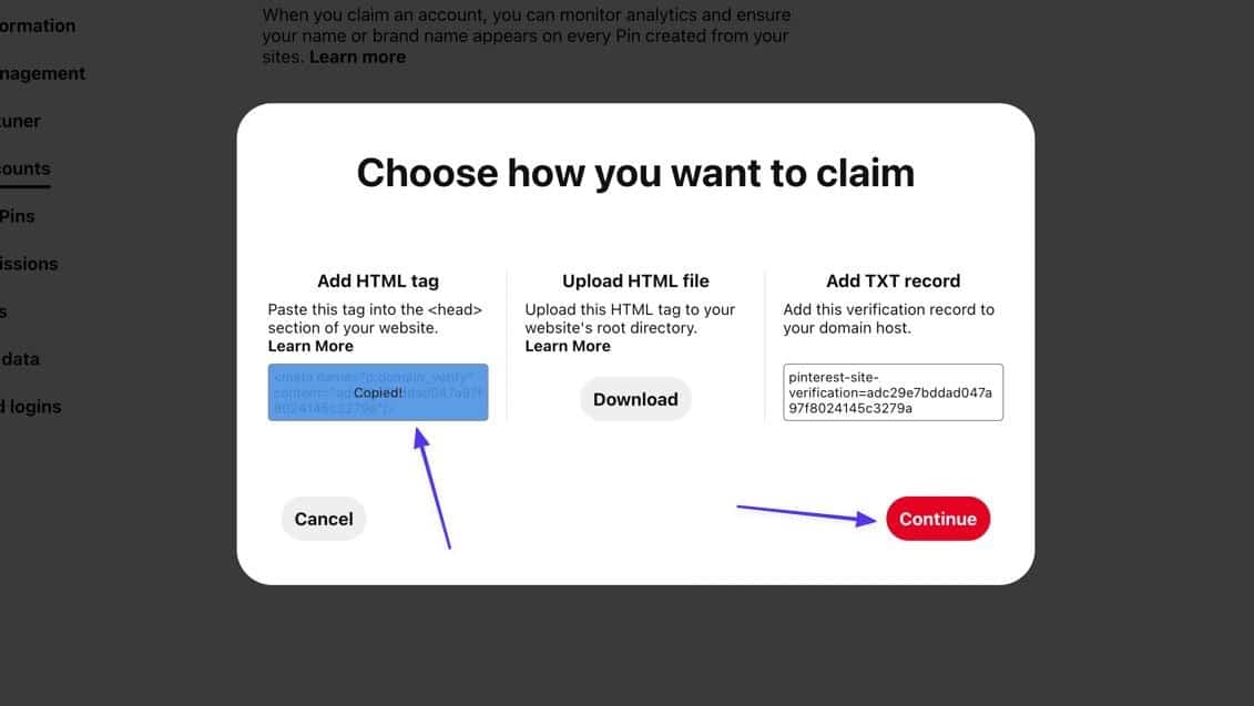 Скопируйте тег HTML