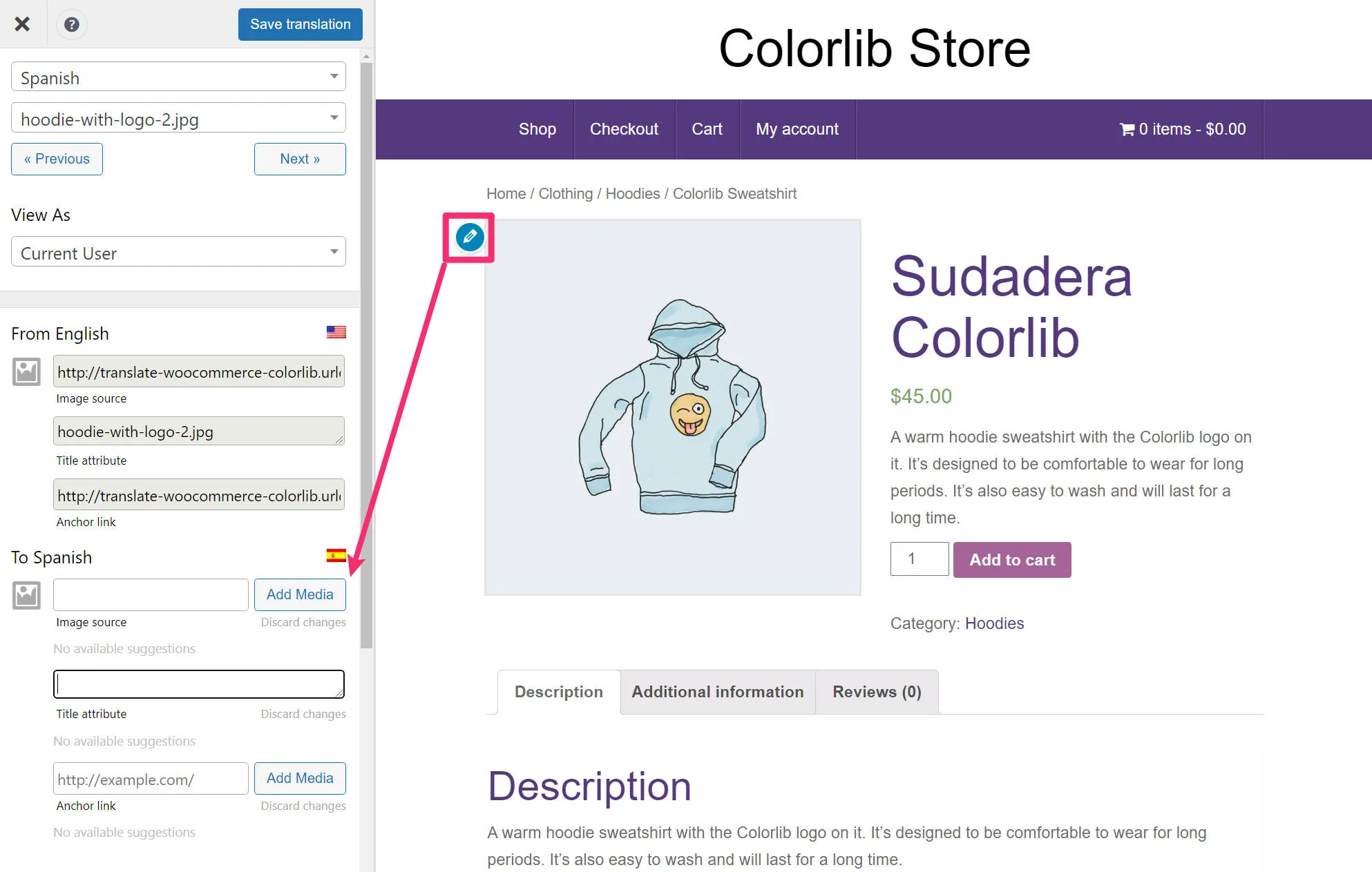 แอตทริบิวต์รูปภาพแปลสำหรับ WooCommerce โดยใช้ TranslatePress