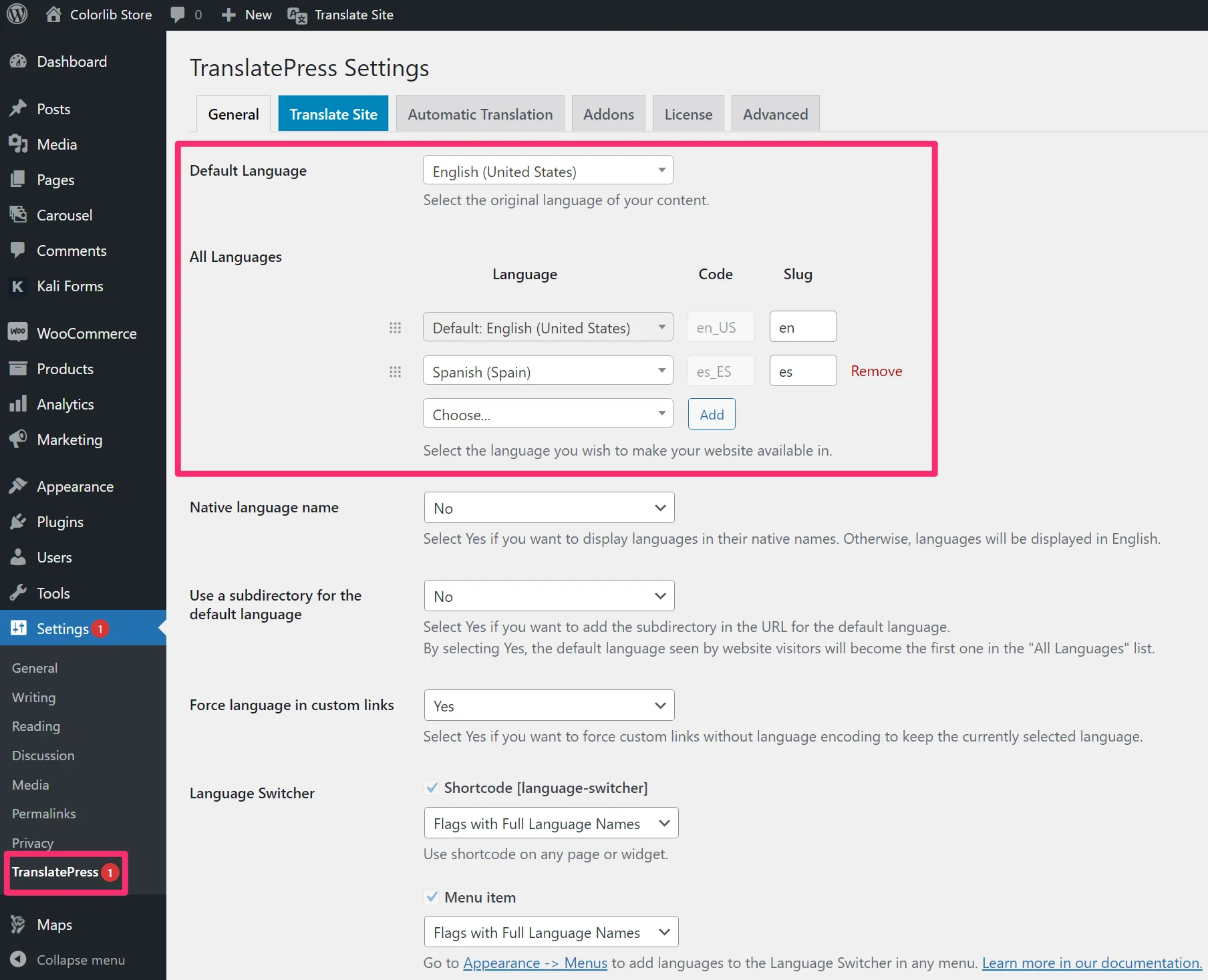 การตั้งค่าภาษา WooCommerce โดยใช้ TranslatePress