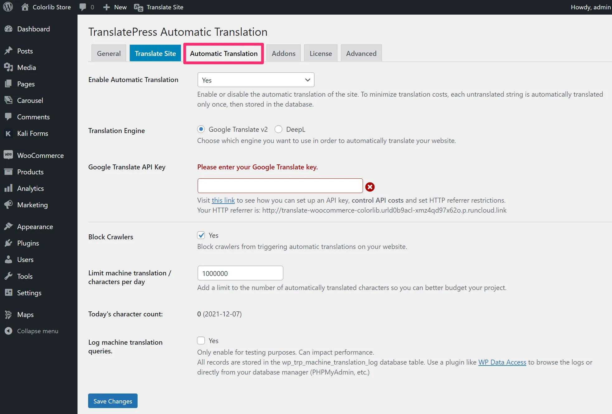 ตัวเลือกการแปลอัตโนมัติของ WooCommerce โดยใช้ Google translate