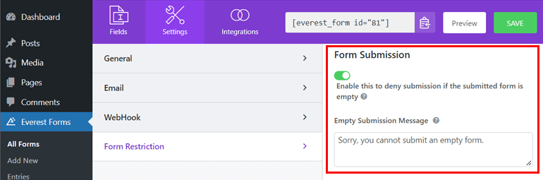 Opciones de envío de formularios