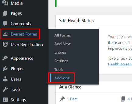 นำทางไปยัง Everest Forms และ Addons