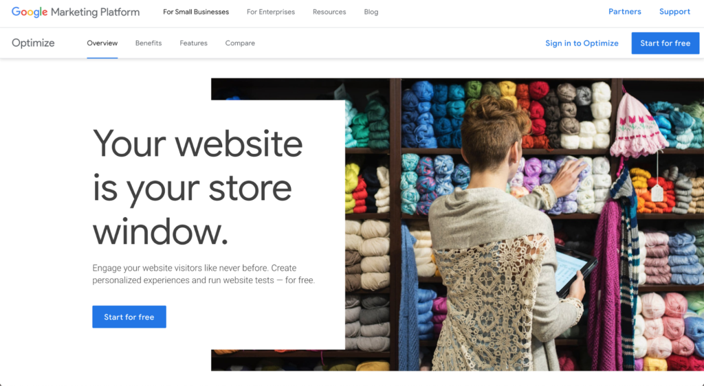 Sito web di Google Optimize