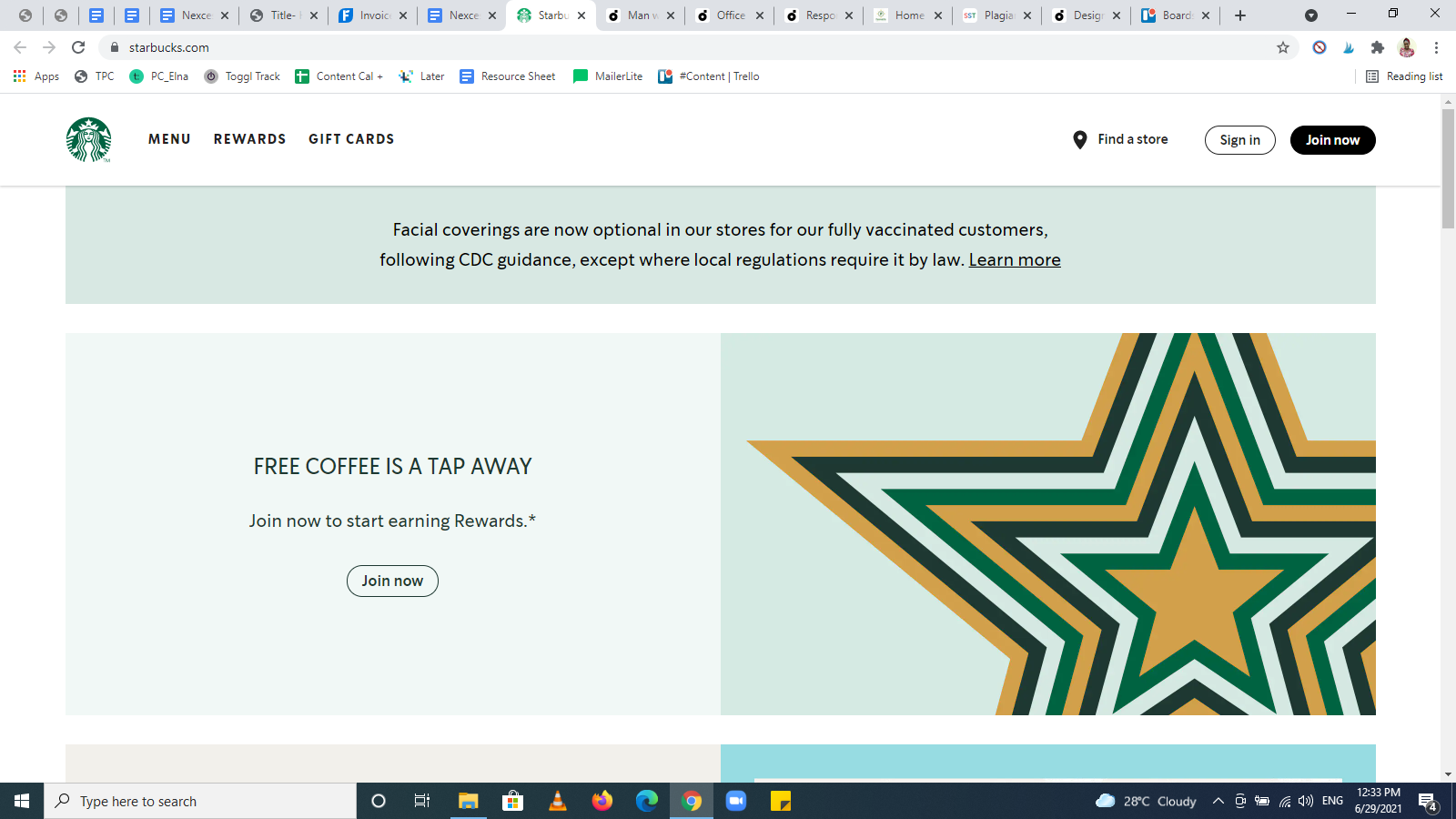 Esempio di homepage di Starbucks