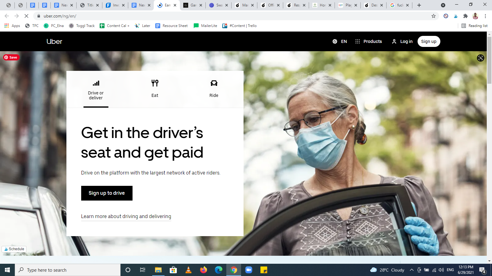 Beispiele für die Homepage von Uber