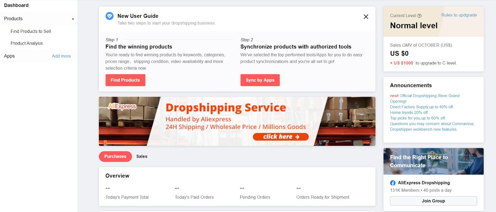 Cuenta de AliExpress que ofrece WordPress para la integración de dropshipping.