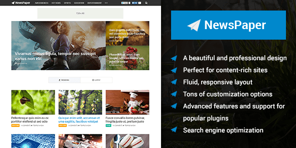 Tema per riviste WordPress orientato ai contenuti di NewsPaper