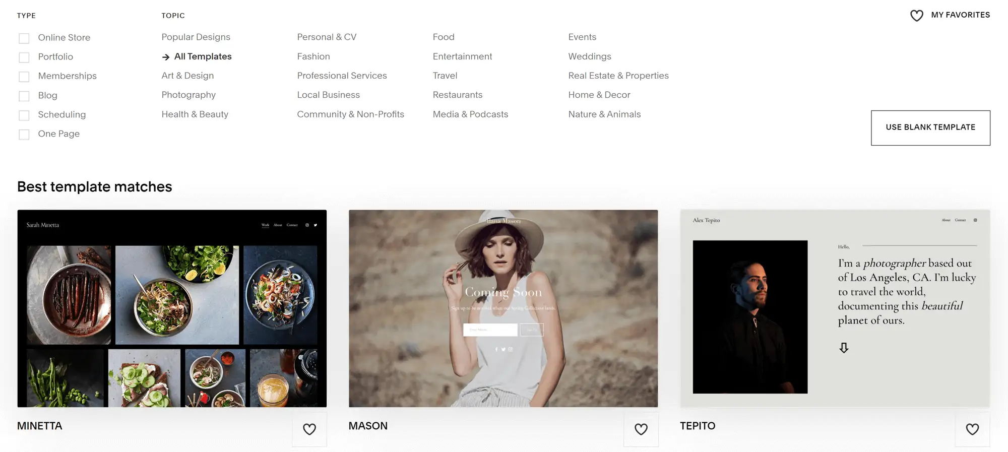 Modelli Squarespace