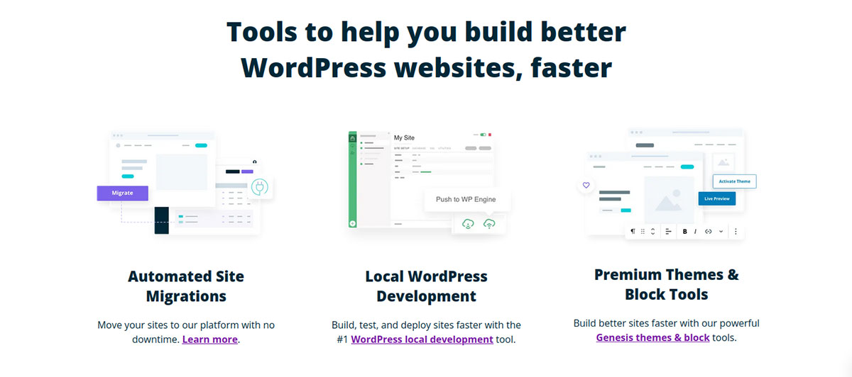 สกรีนช็อตของคุณสมบัติ WP Engine