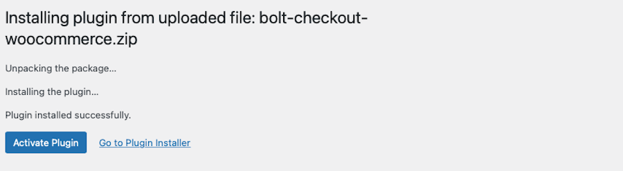 Instalación del complemento Bolt Checkout para WooCommerce.