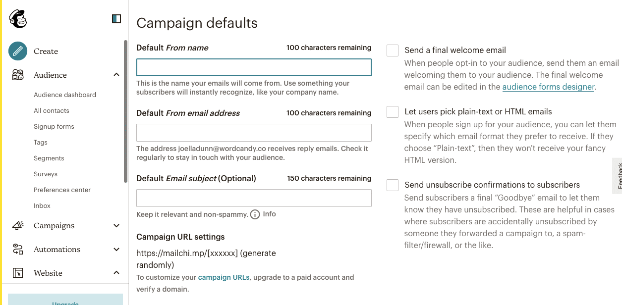 Adicionar mais opções padrão de campanha