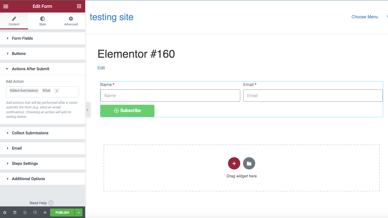 Trouver les actions après l'option de soumission