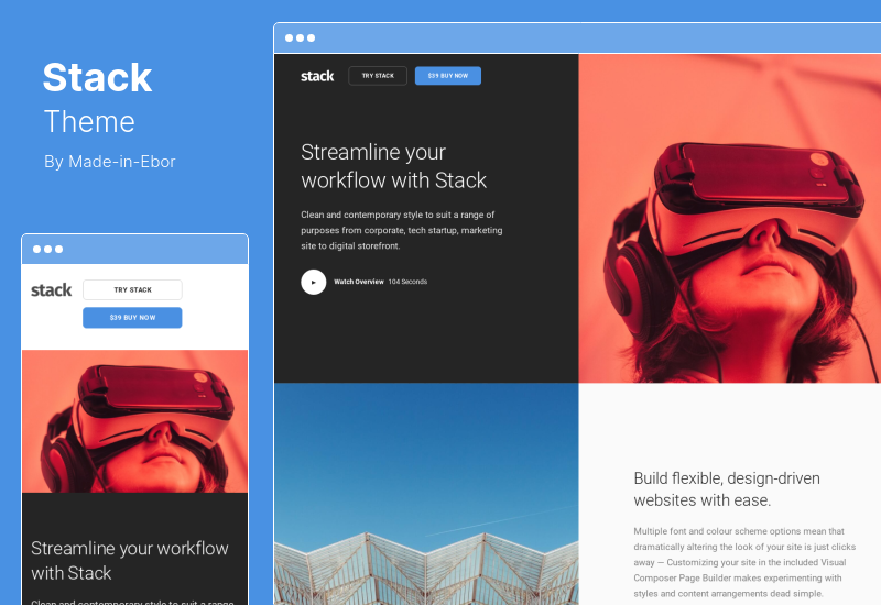 Stack Theme - Tema multipropósito de WordPress con Variant Page Builder y Visual Composer