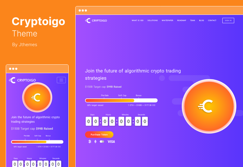 Motyw Cryptoigo - Motyw WordPress kryptowaluta z kreatorem stron Elementor