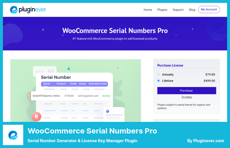 Plugin WooCommerce Serial Numbers Pro - Gerador de número de série e plugin do gerenciador de chave de licença