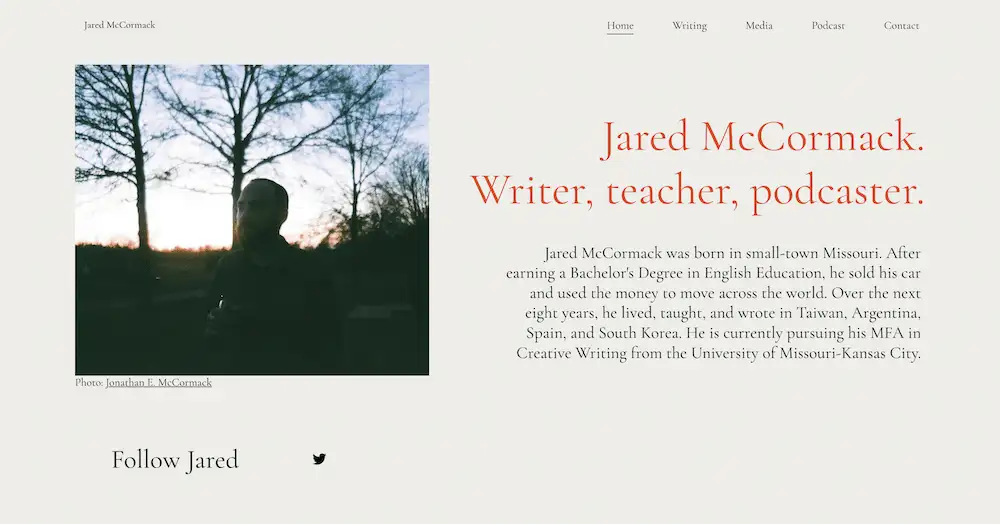 Situs web Jared McCormack.