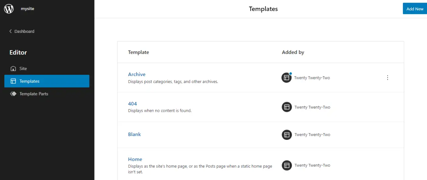 Template untuk tema blok WordPress.