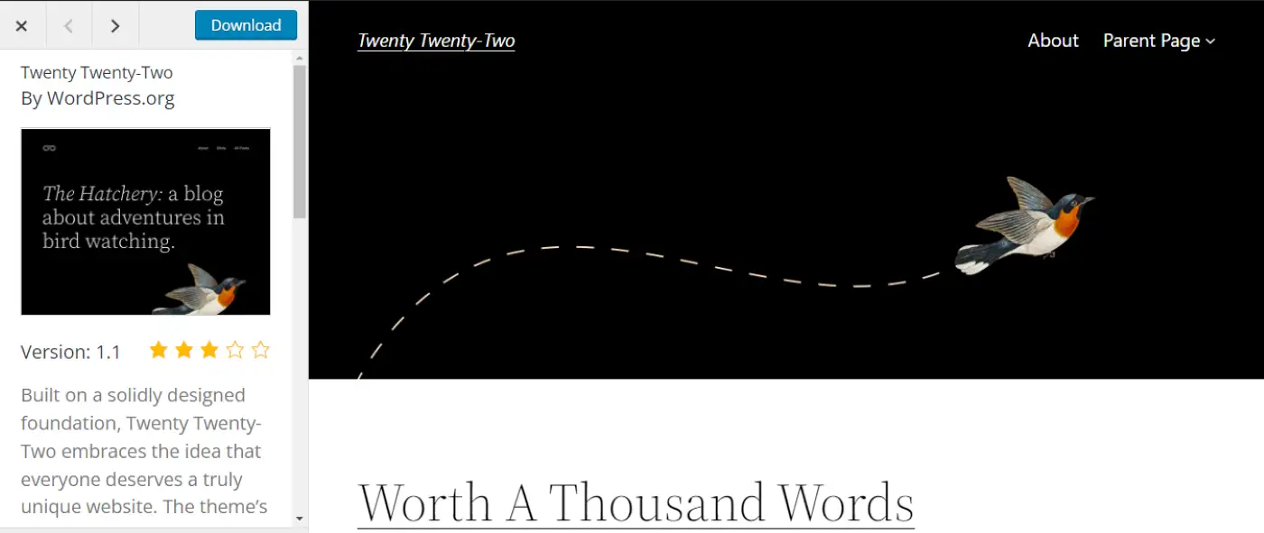 O tema do bloco Twenty Twenty-Two WordPress.