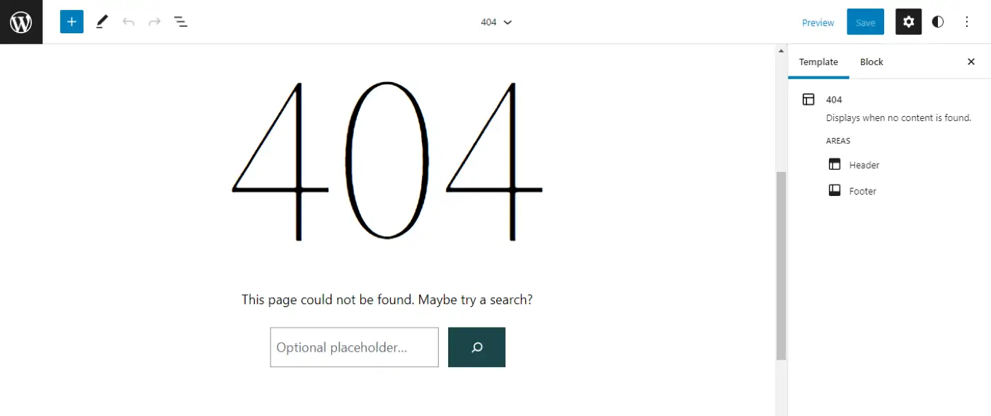 WordPress blok teması için 404 sayfa.