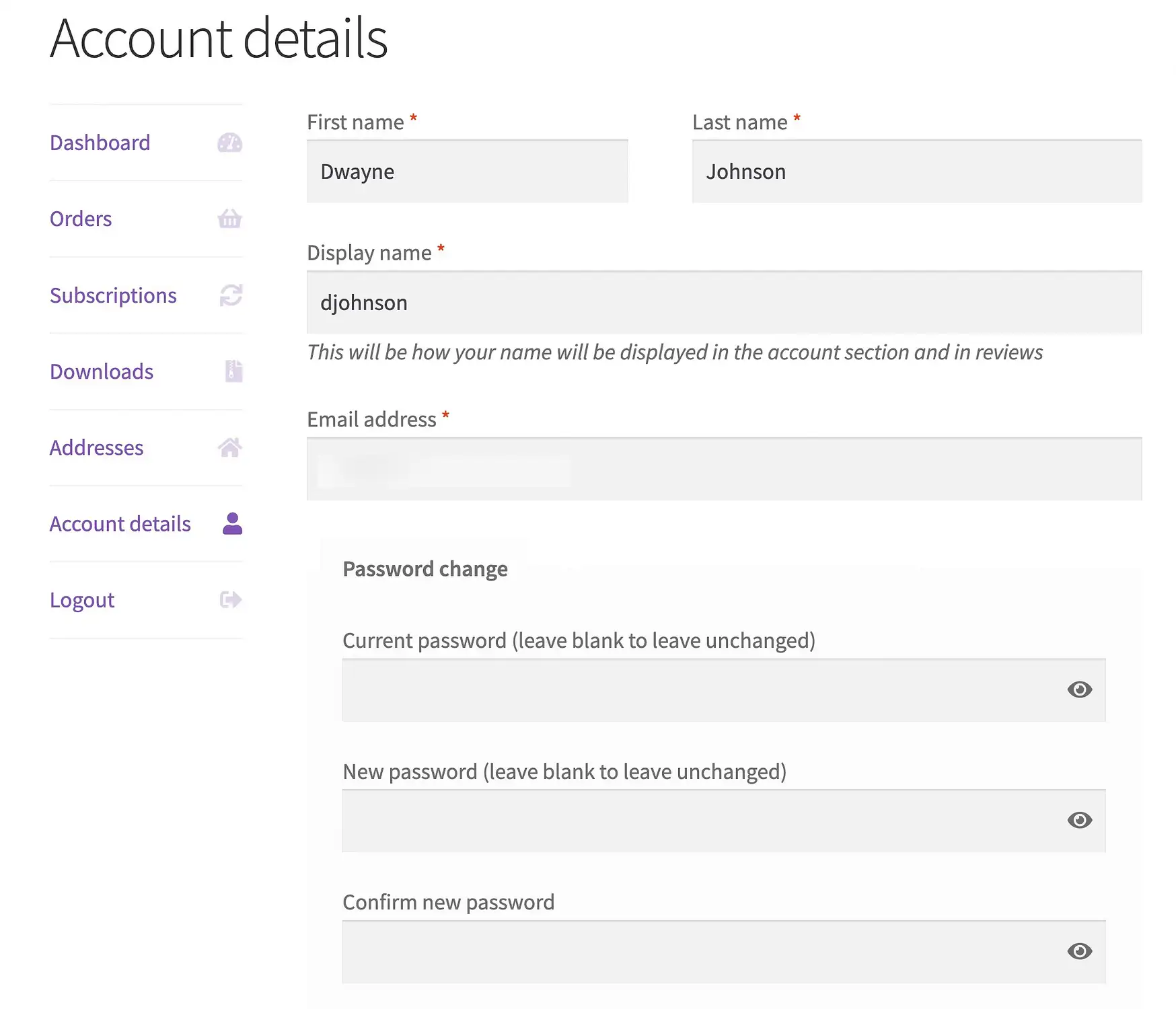 il mio account WooCommerce shortcode