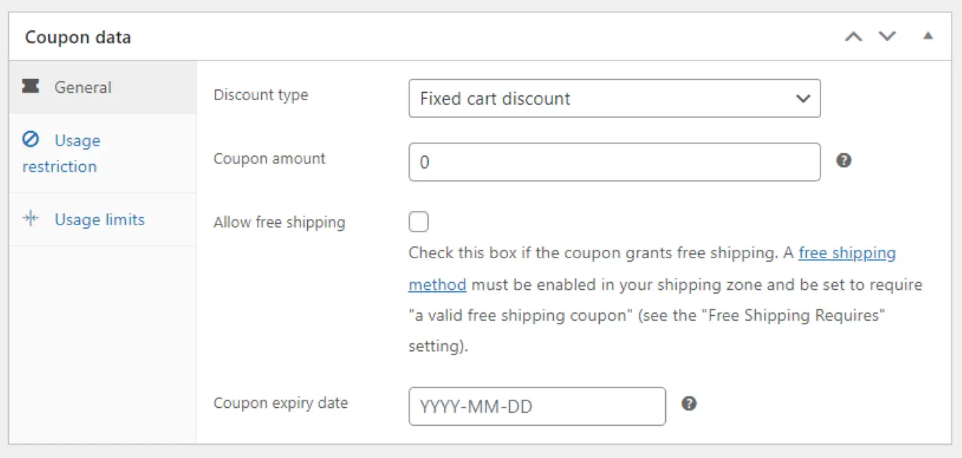 Selecionando um tipo de desconto para seu cupom WooCommerce