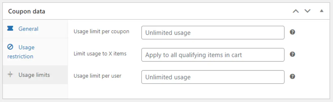 Configurazione delle impostazioni dei limiti di utilizzo per i coupon WooCommerce.