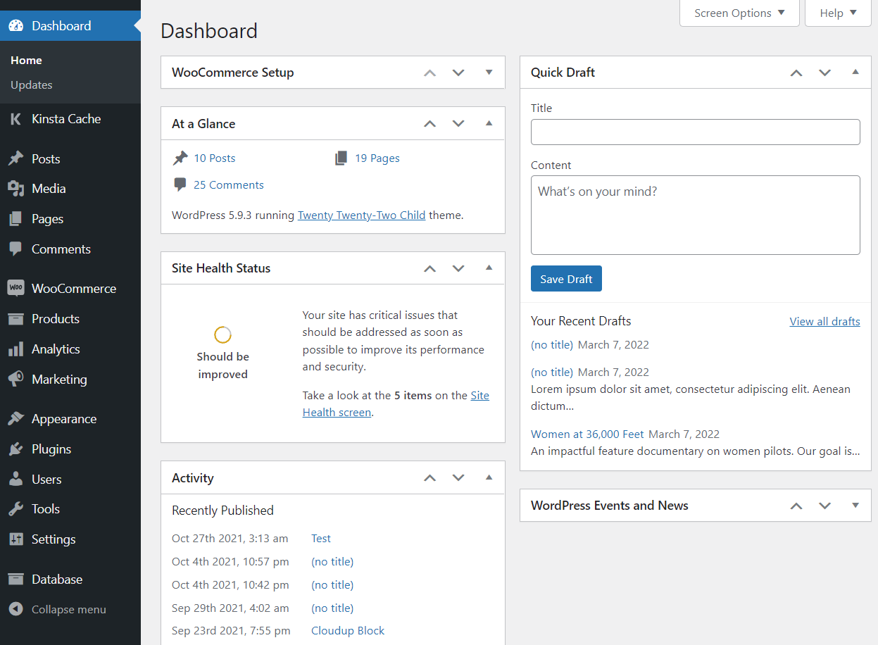 Dashboard di WordPress