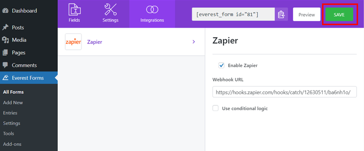 Salvați modificările formularului