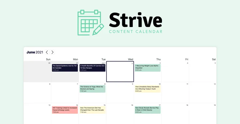 Calendario de contenido de Strive