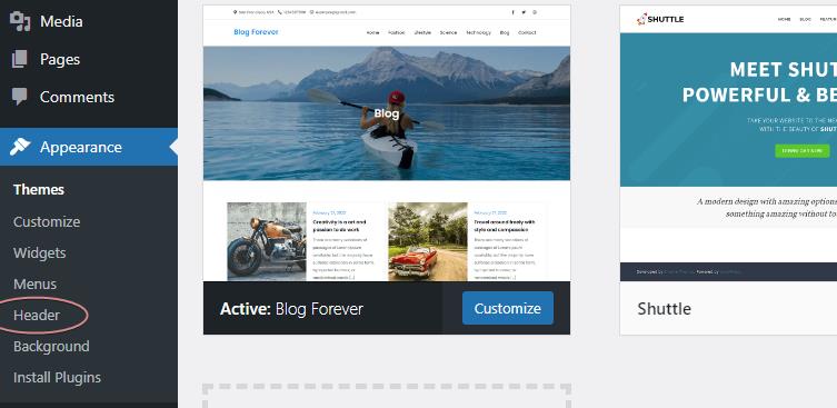 Wordpress Custom Headers - คุณสมบัติธีม