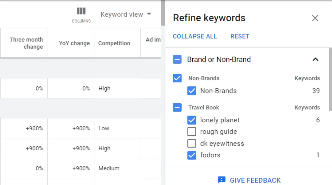 Menyempurnakan kata kunci di Google Keyword Planner