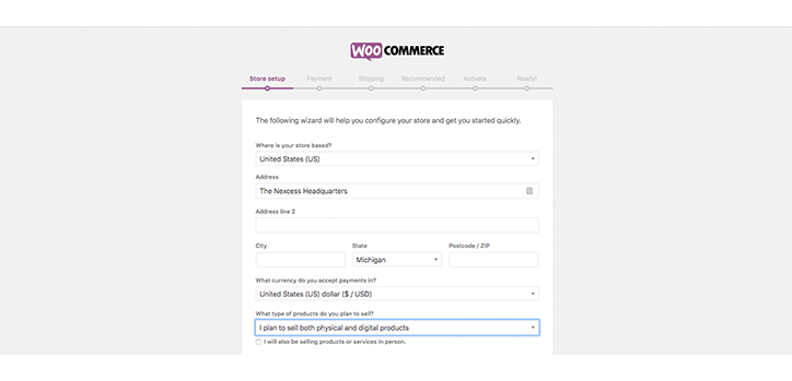 Informações básicas do Assistente de configuração do WooCommerce