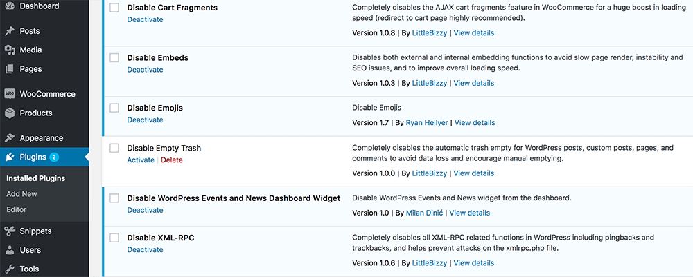 deshabilitar little bizzy puede hacer que su tienda woocommerce sea más rápida
