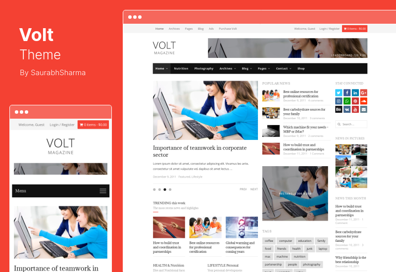 Volt Theme - นิตยสารหนังสือพิมพ์ WordPress Theme