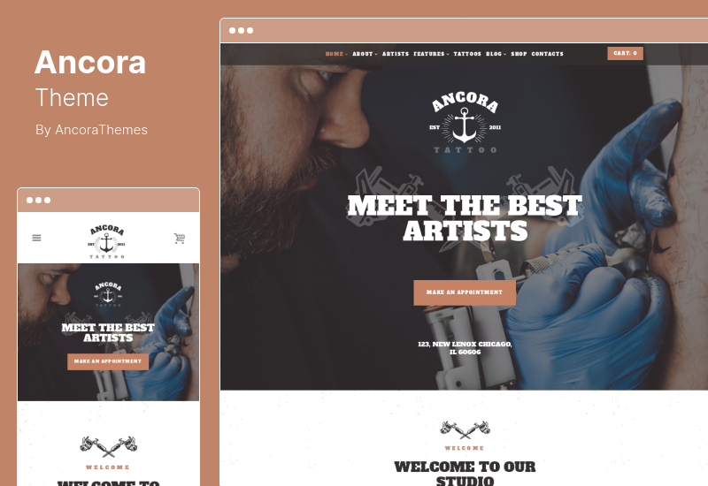 Ancora Teması - Bir Urban Tattoo Salon Ink Shop WordPress Teması