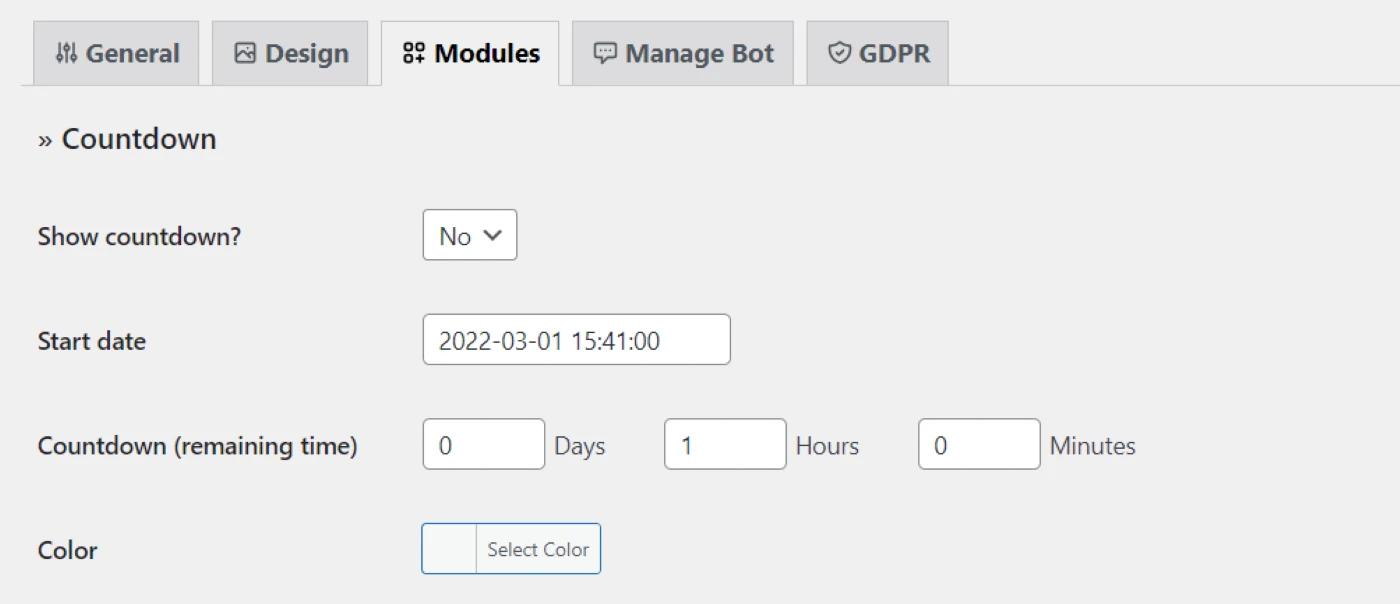 Scheda Moduli in WordPress