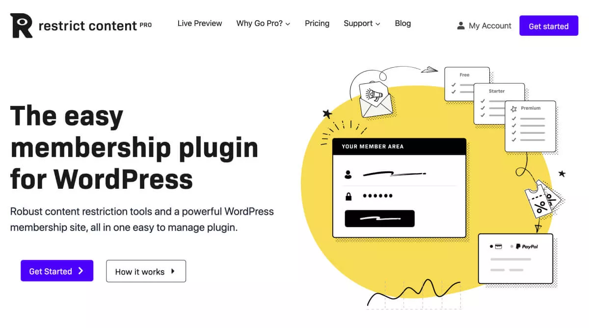 Beschränken Sie Content Pro, ein WordPress-Mitgliedschafts-Plugin.