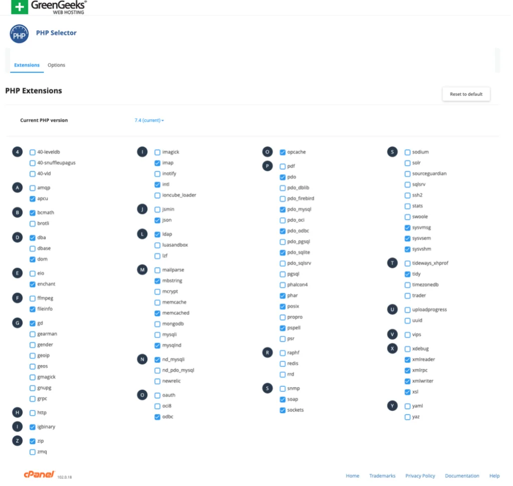 Extensões PHP no GreenGeek cPanel