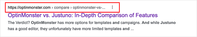 Optinmonster comparison landing page url example