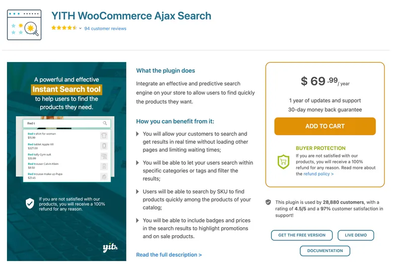 ปลั๊กอินค้นหา YITH WooCommerce Ajax