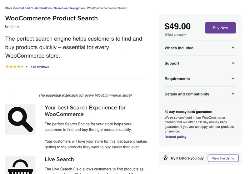 Plugin de recherche de produits WooCommerce