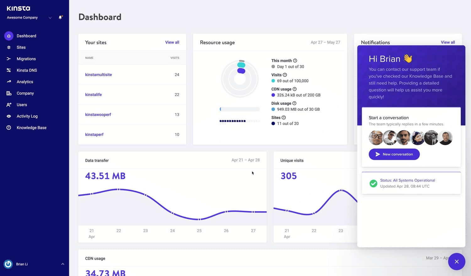 Panel hostingowy Kinsta WordPress