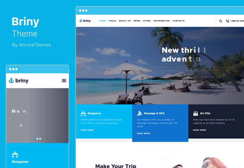 ธีม Briny - โรงเรียนสอนดำน้ำและกีฬาทางน้ำ WordPress Theme