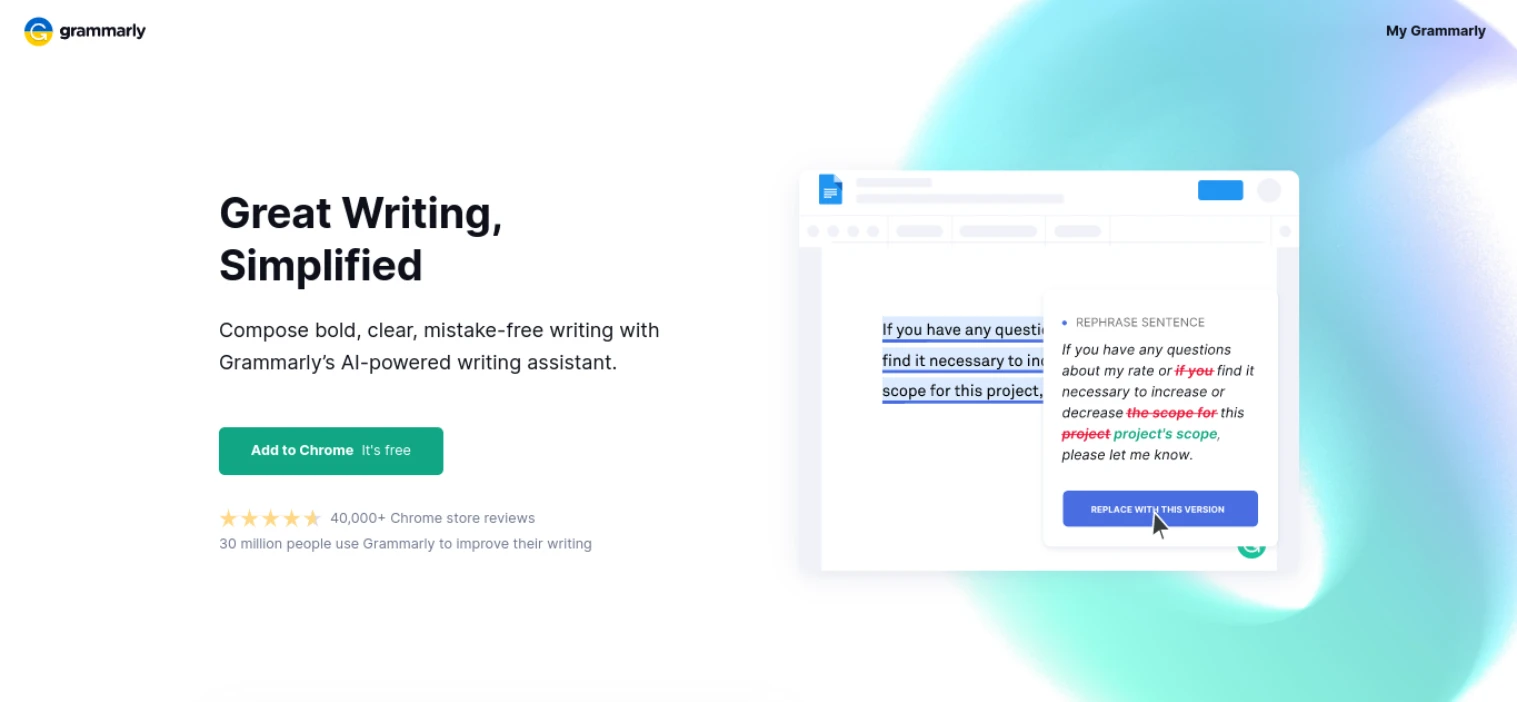 Il sito di Grammarly.