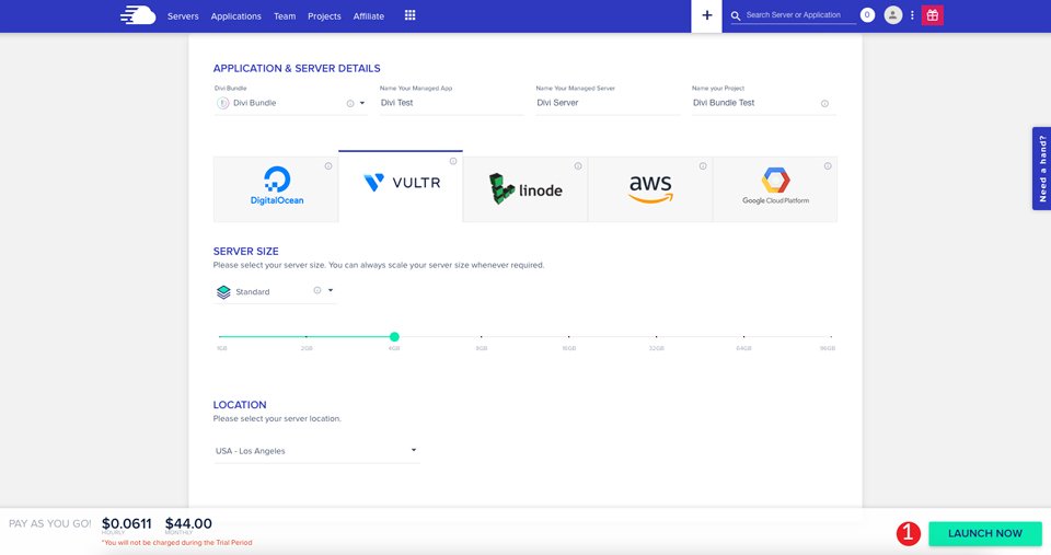 Cloudways Divi 호스팅 시작 서버