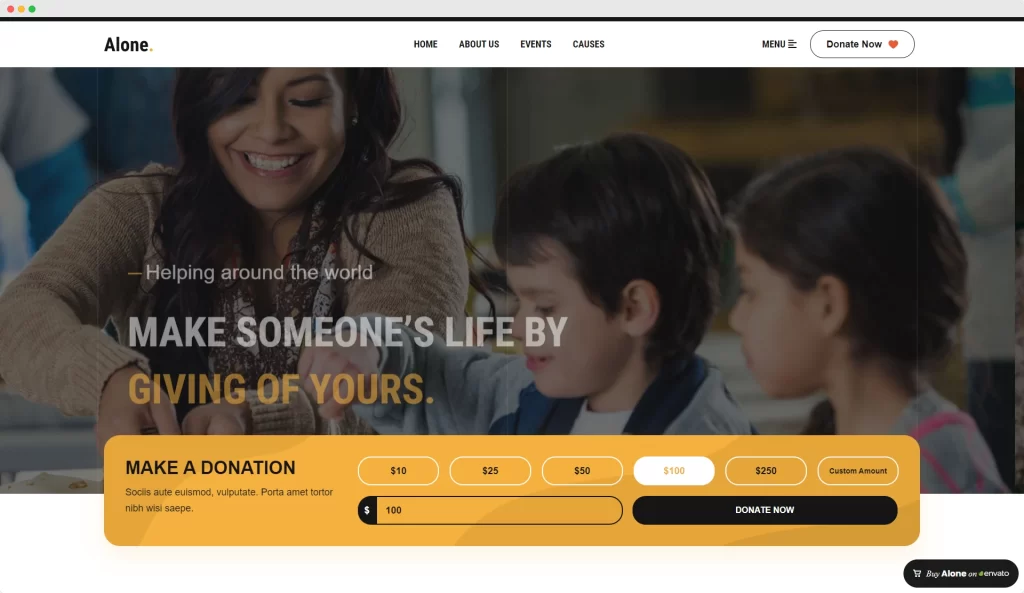 Alone – Charity Çok Amaçlı Kâr Amacı Gütmeyen WordPress Teması