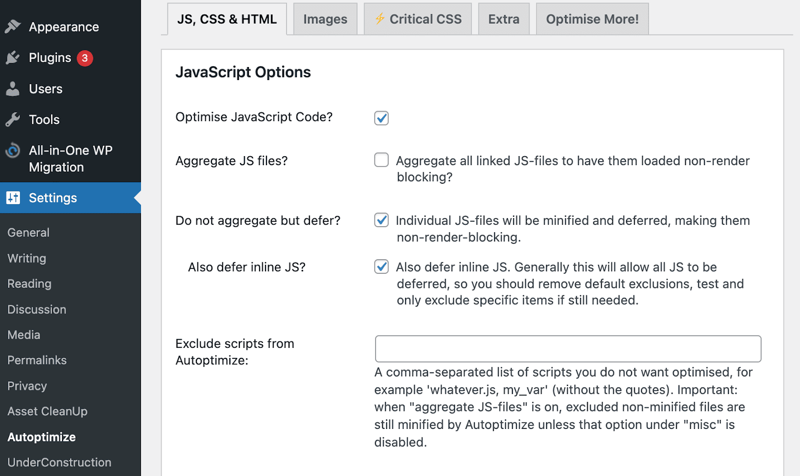 opsi untuk mengoptimalkan JavaScript