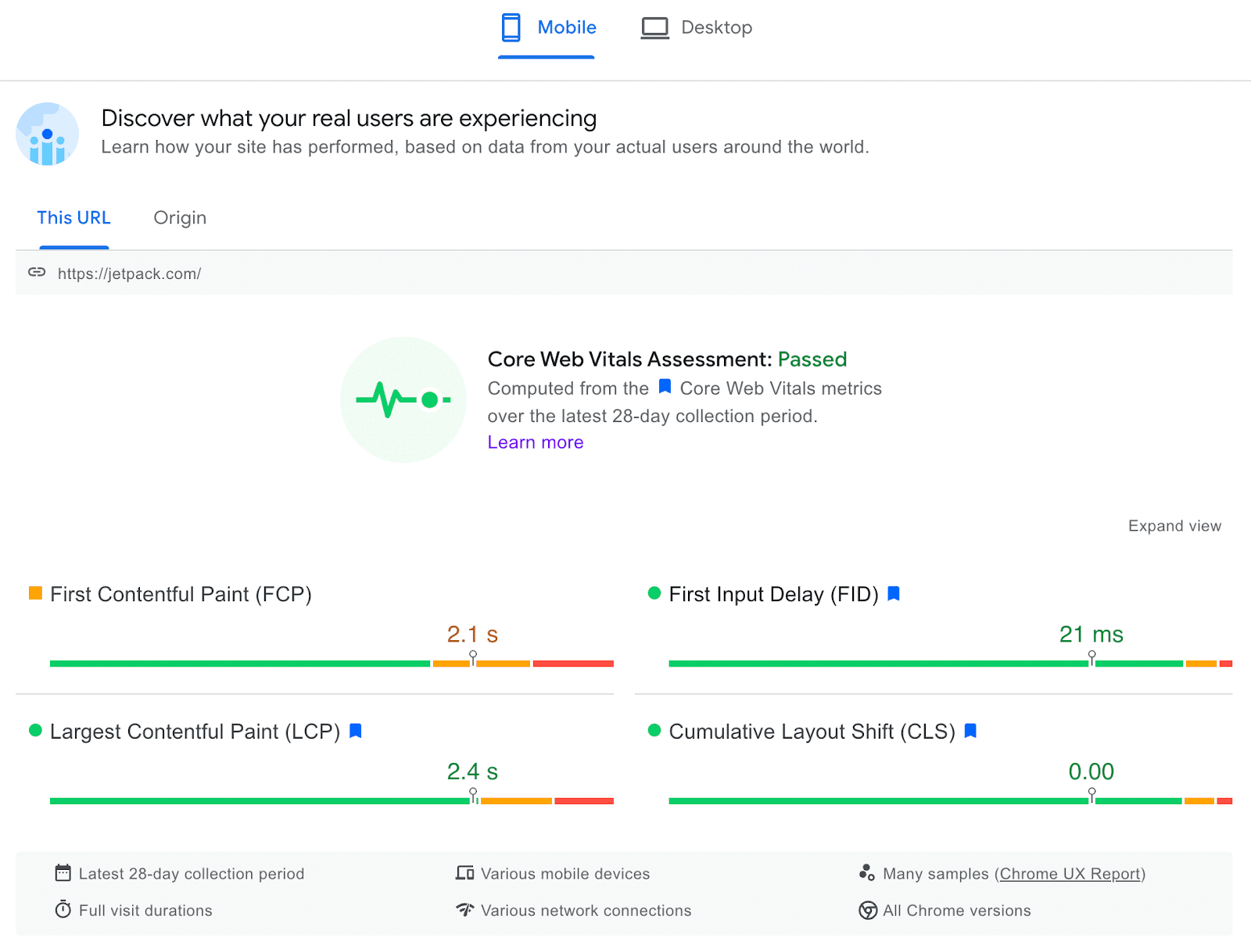 valutazione degli elementi vitali del web di base da parte di Google